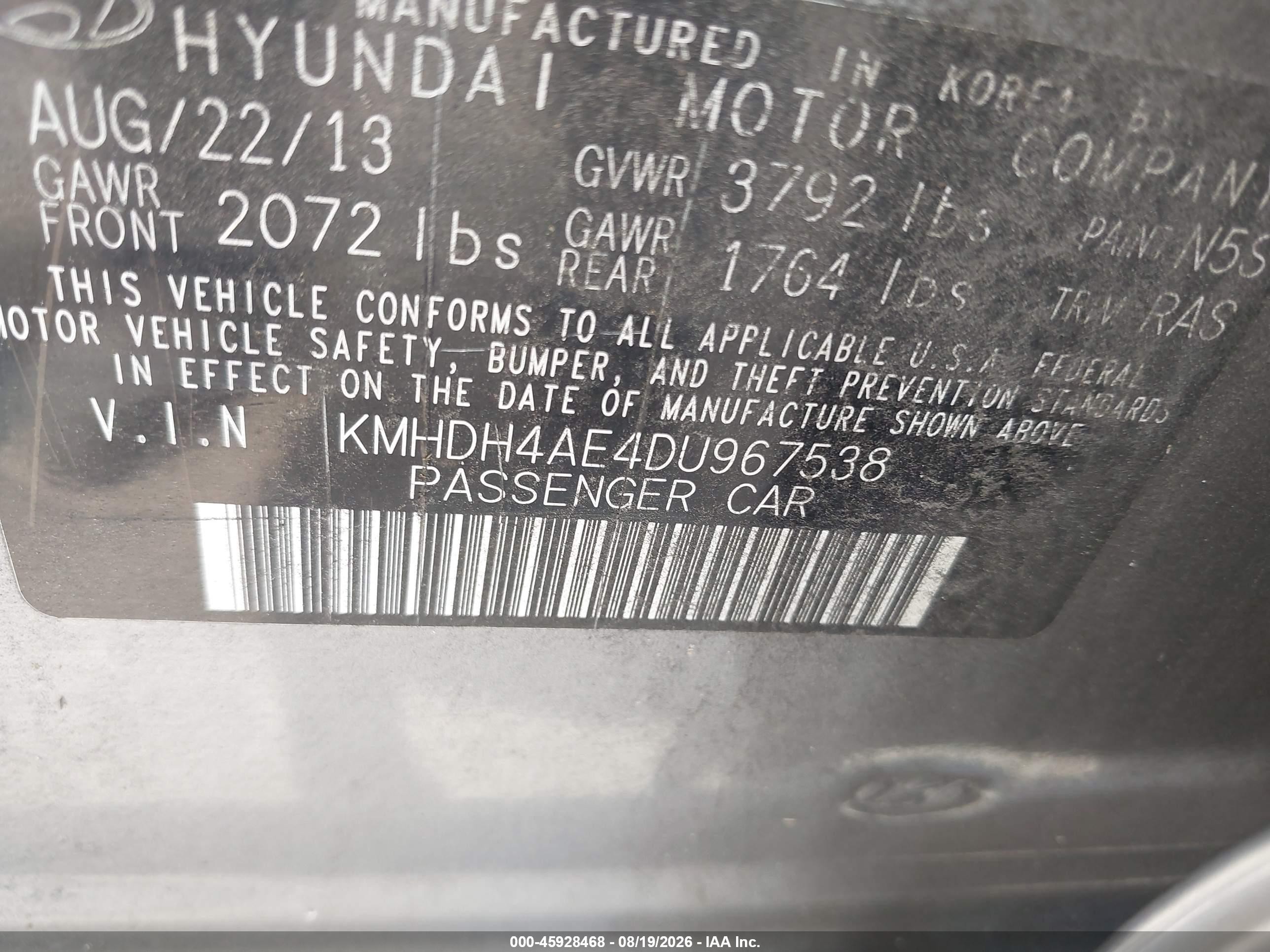 2013 Hyundai Elantra Gls Gray vin: KMHDH4AE4DU967538