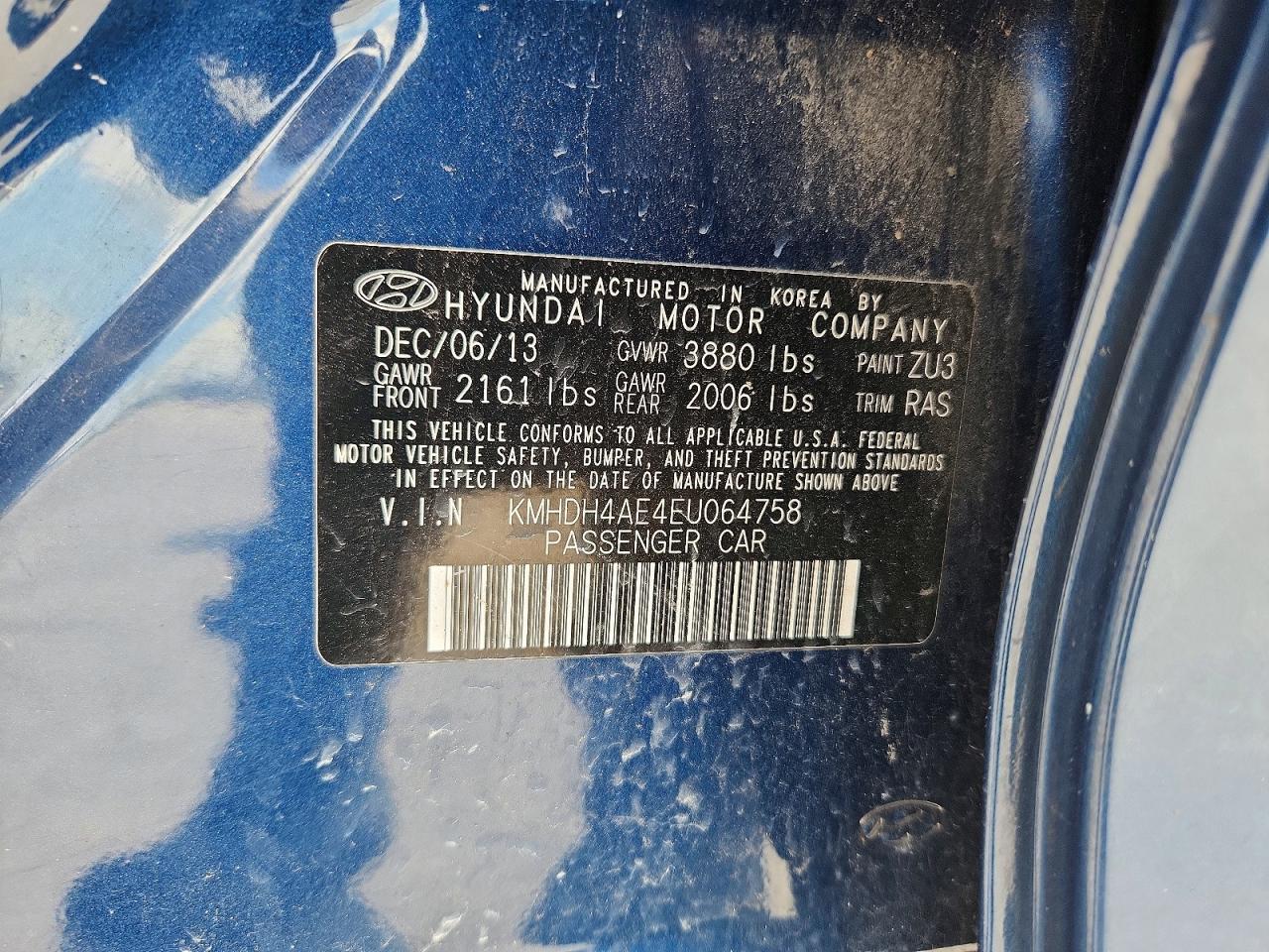 2014 Hyundai Elantra Se Синий vin: KMHDH4AE4EU064758