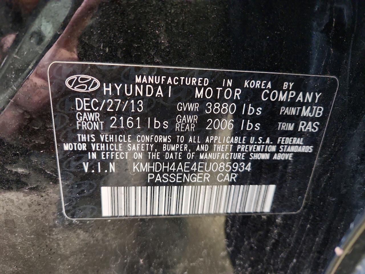 2014 Hyundai Elantra Se Black vin: KMHDH4AE4EU085934