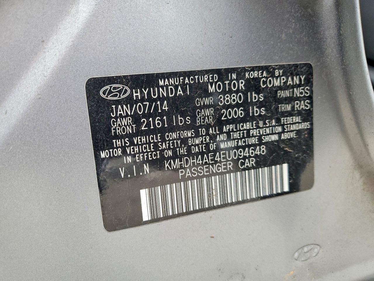 2014 Hyundai Elantra Limited Серый vin: KMHDH4AE4EU094648