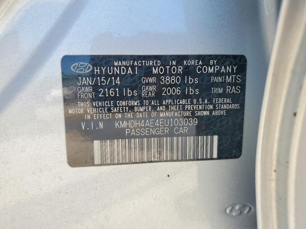 2014 Hyundai Elantra Se Silver vin: KMHDH4AE4EU103039