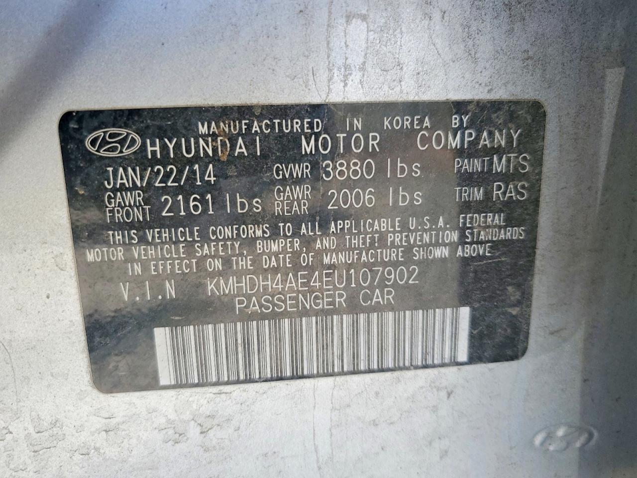 2014 Hyundai Elantra Se Silver vin: KMHDH4AE4EU107902