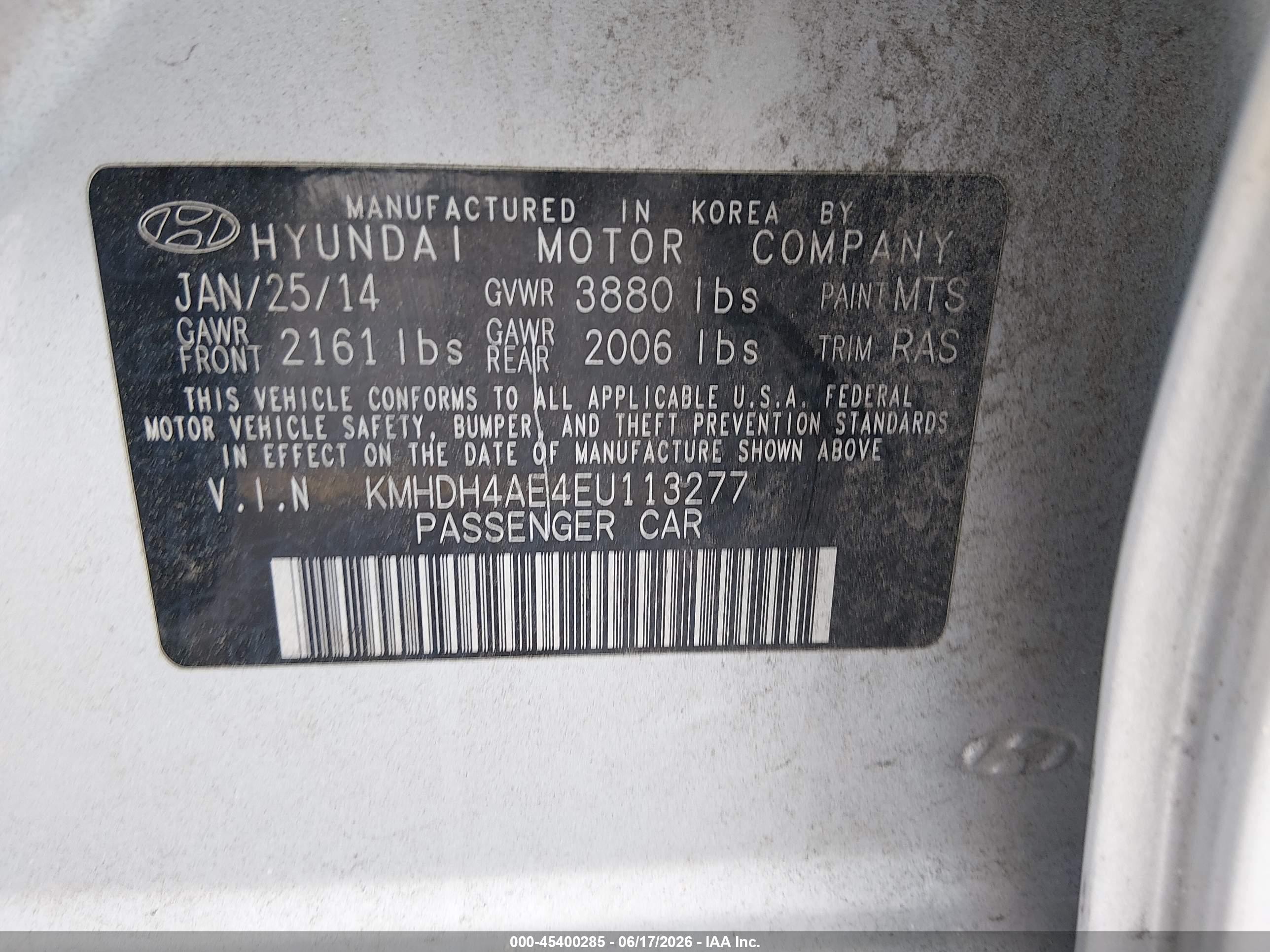 2014 Hyundai Elantra Limited Gray vin: KMHDH4AE4EU113277