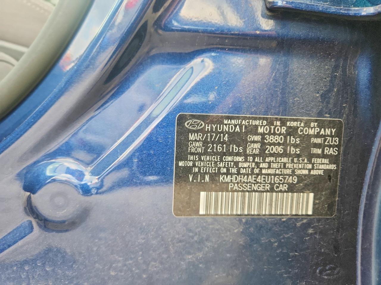 2014 Hyundai Elantra Se Синий vin: KMHDH4AE4EU165749