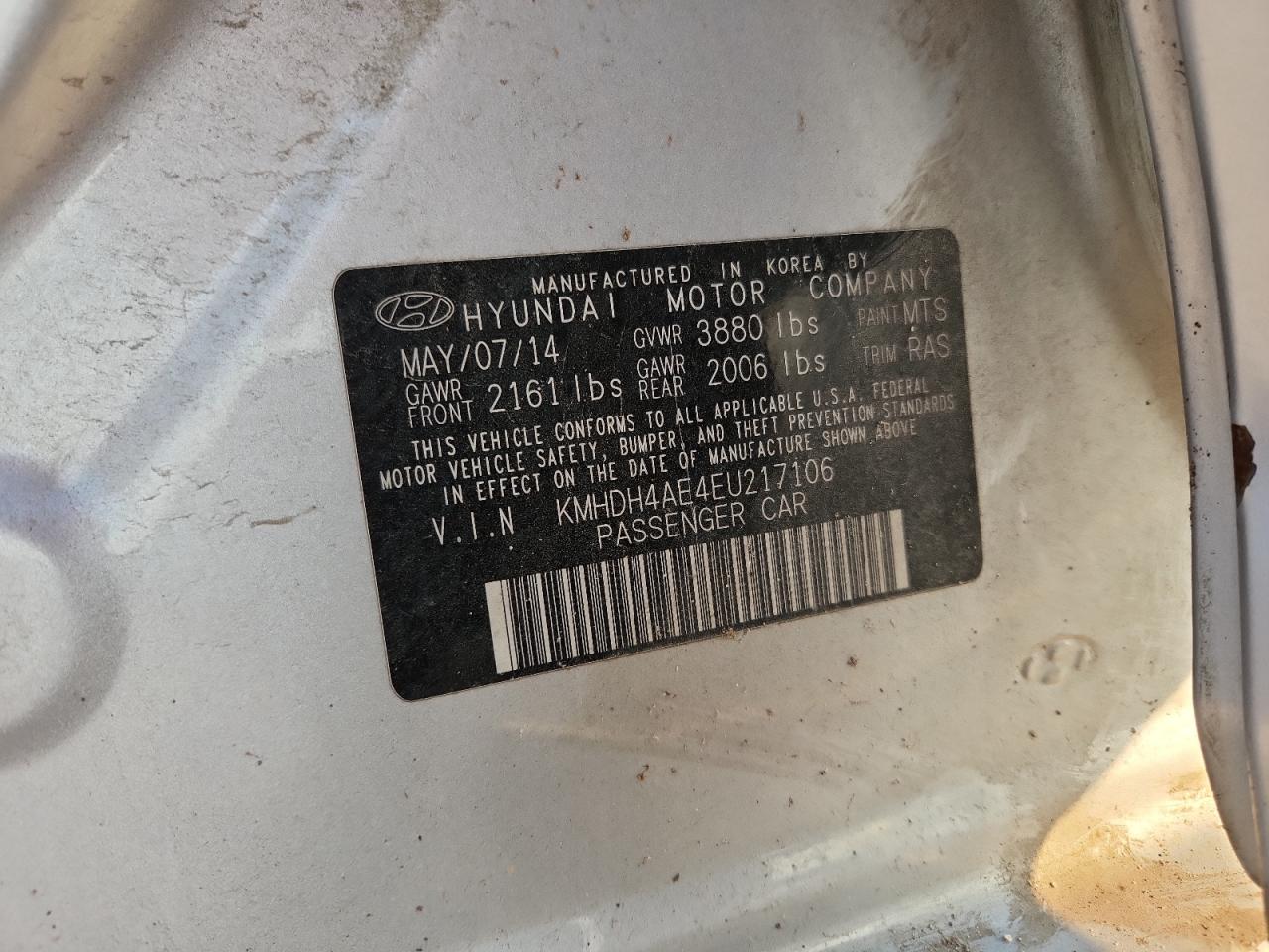 2014 Hyundai Elantra Se Silver vin: KMHDH4AE4EU217106