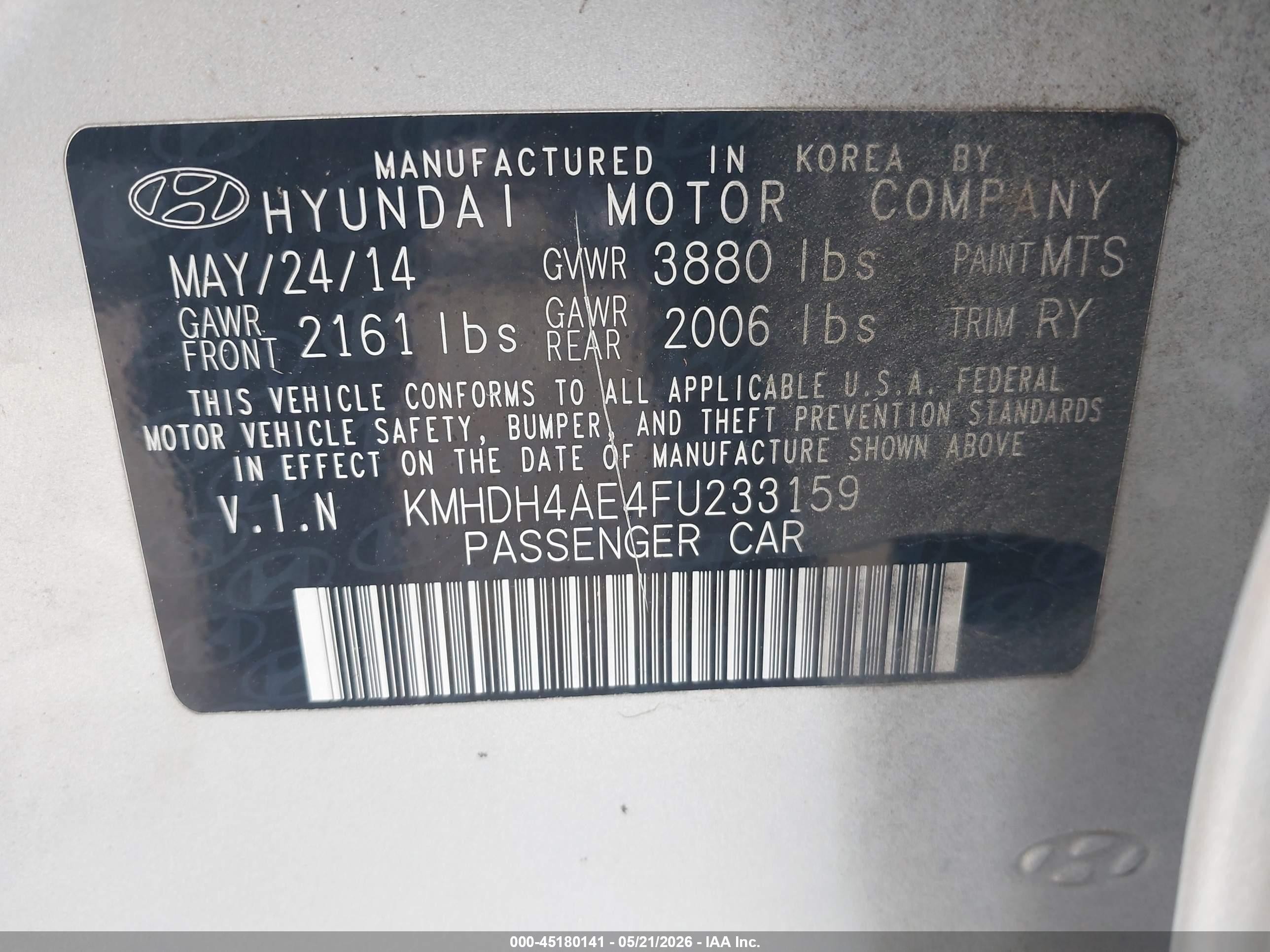 2015 Hyundai Elantra Se Silver vin: KMHDH4AE4FU233159