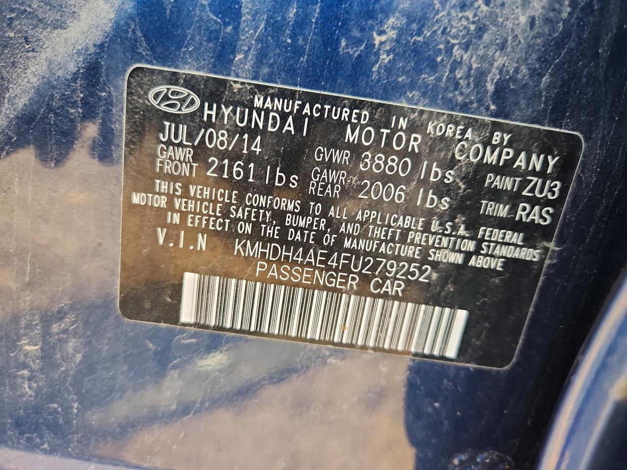 2015 Hyundai Elantra Se Blue vin: KMHDH4AE4FU279252