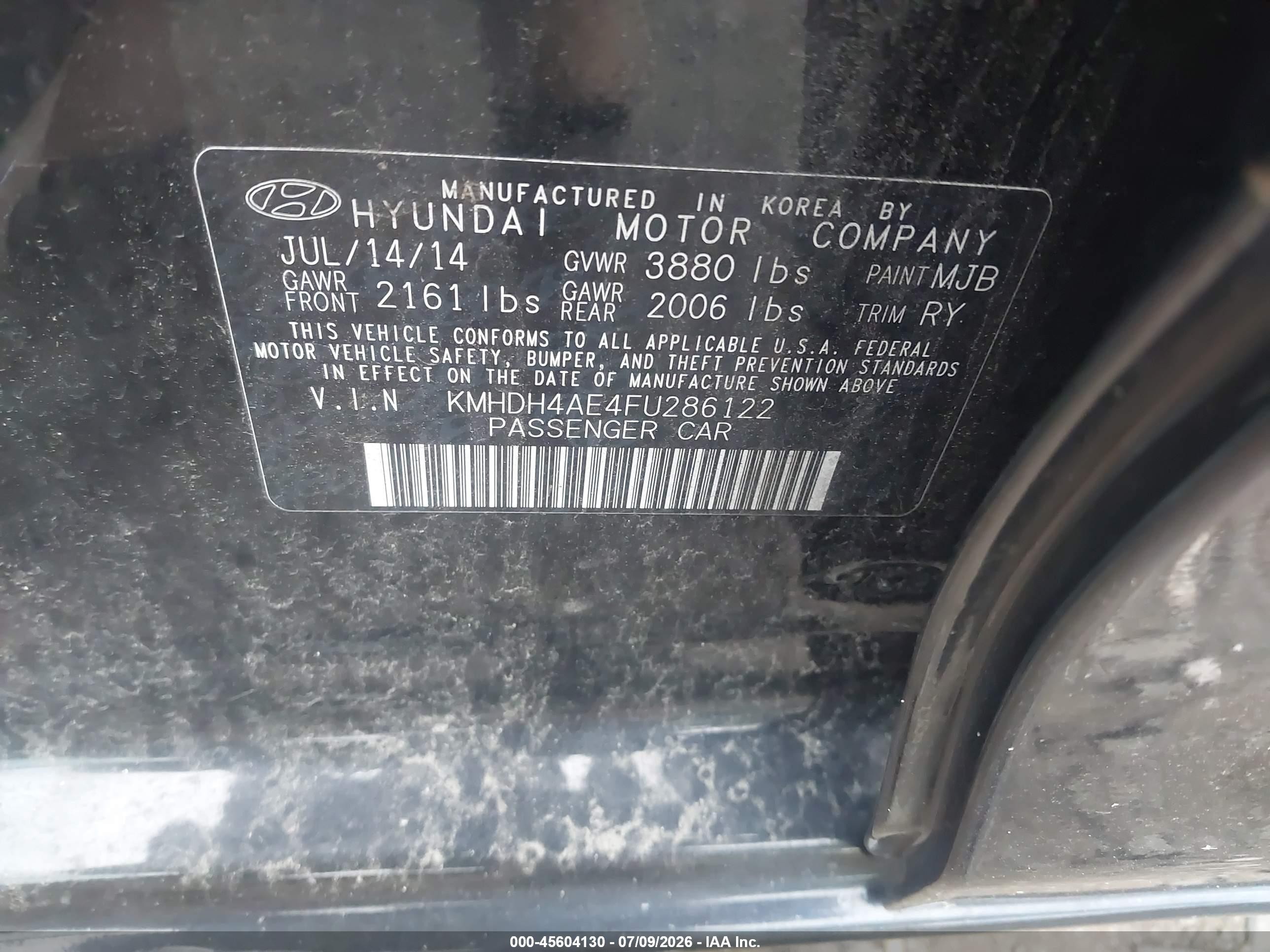 2015 Hyundai Elantra Se Черный vin: KMHDH4AE4FU286122