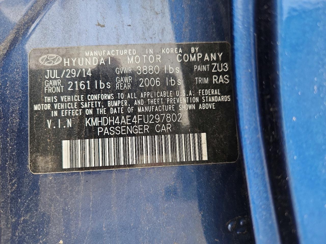 2015 Hyundai Elantra Se Blue vin: KMHDH4AE4FU297802