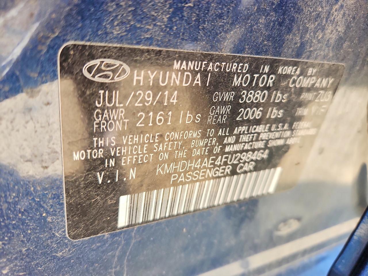 2015 Hyundai Elantra Se Blue vin: KMHDH4AE4FU298464