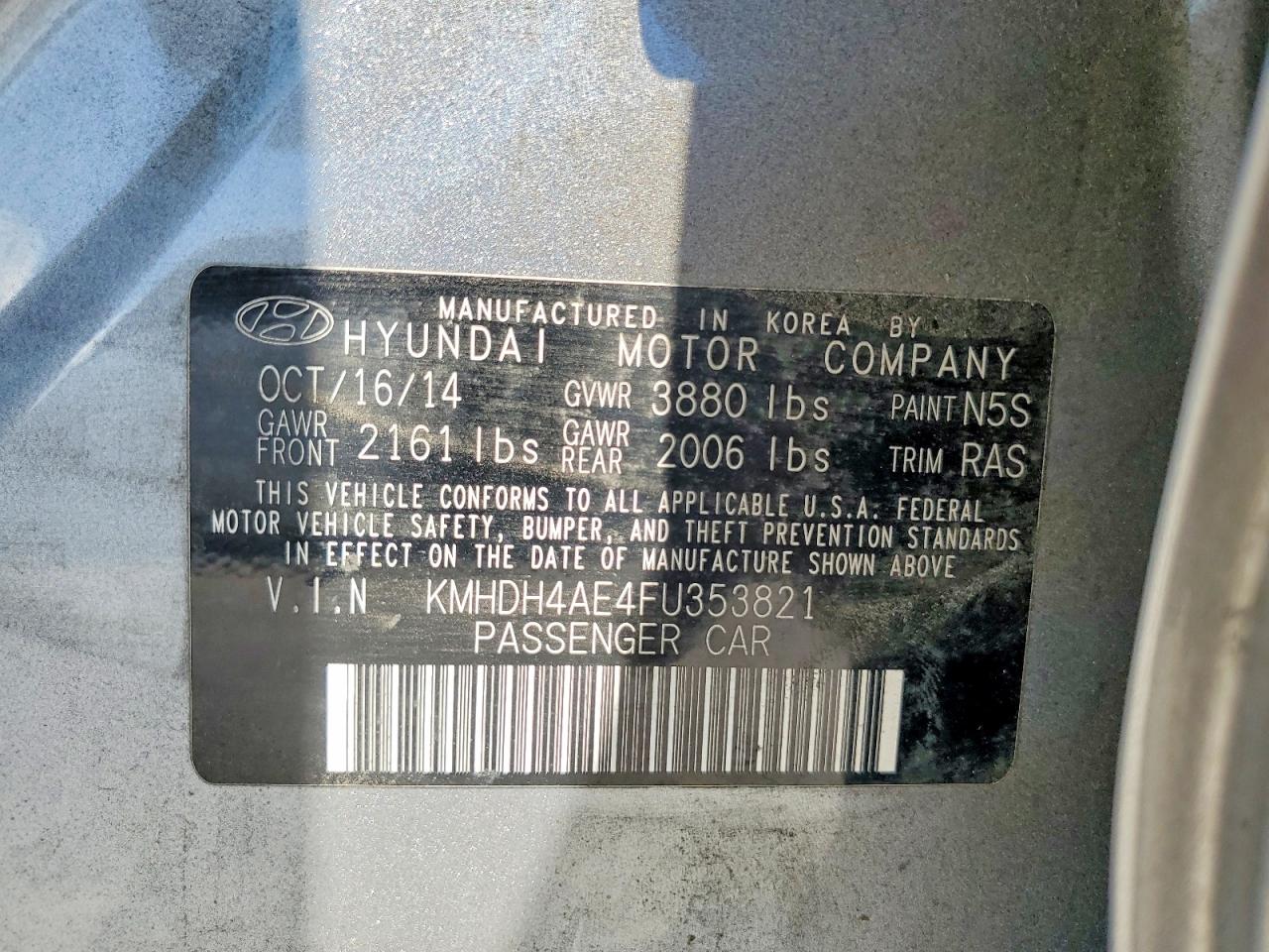 2015 Hyundai Elantra Se Gray vin: KMHDH4AE4FU353821