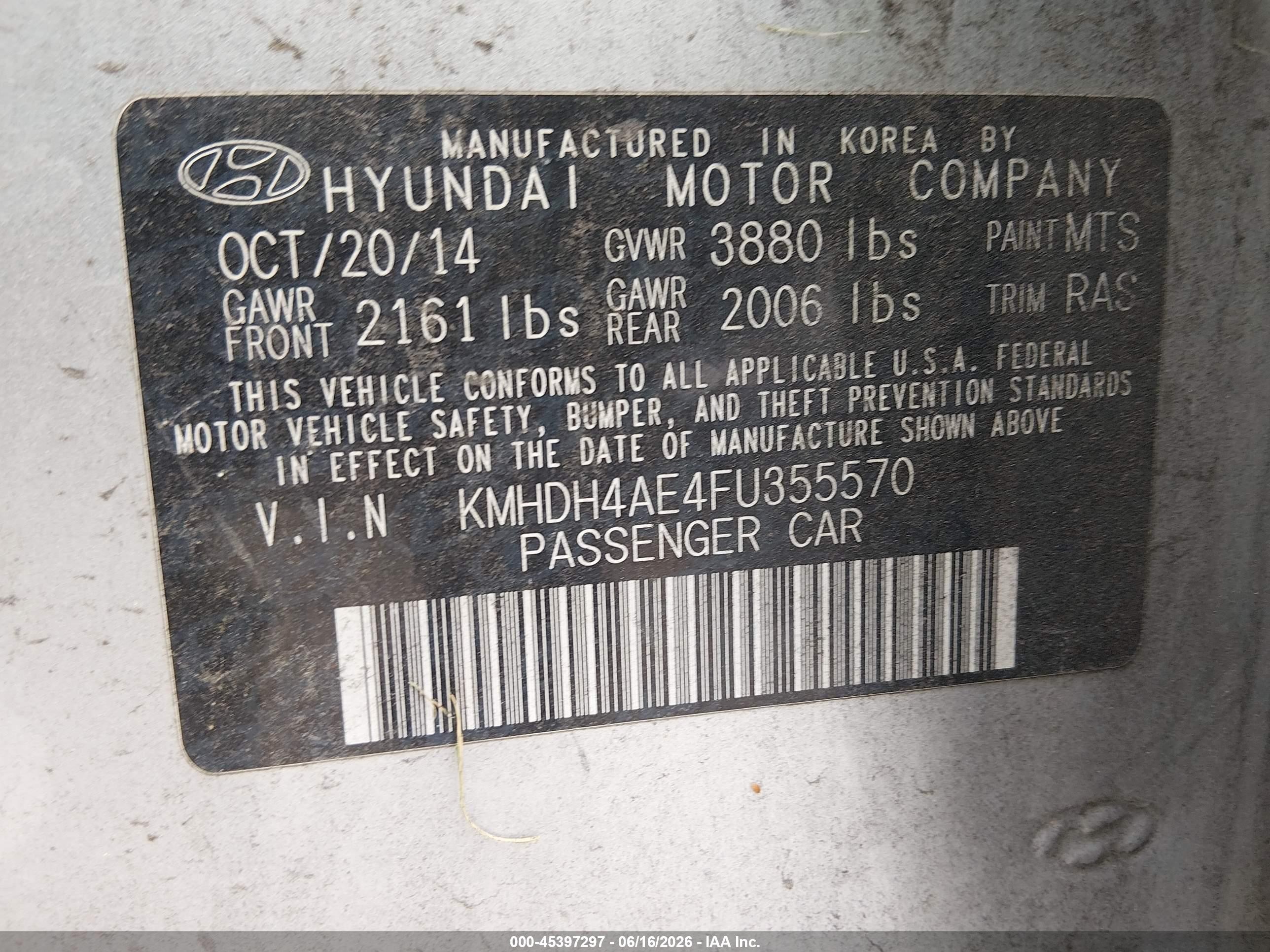 2015 Hyundai Elantra Se Silver vin: KMHDH4AE4FU355570