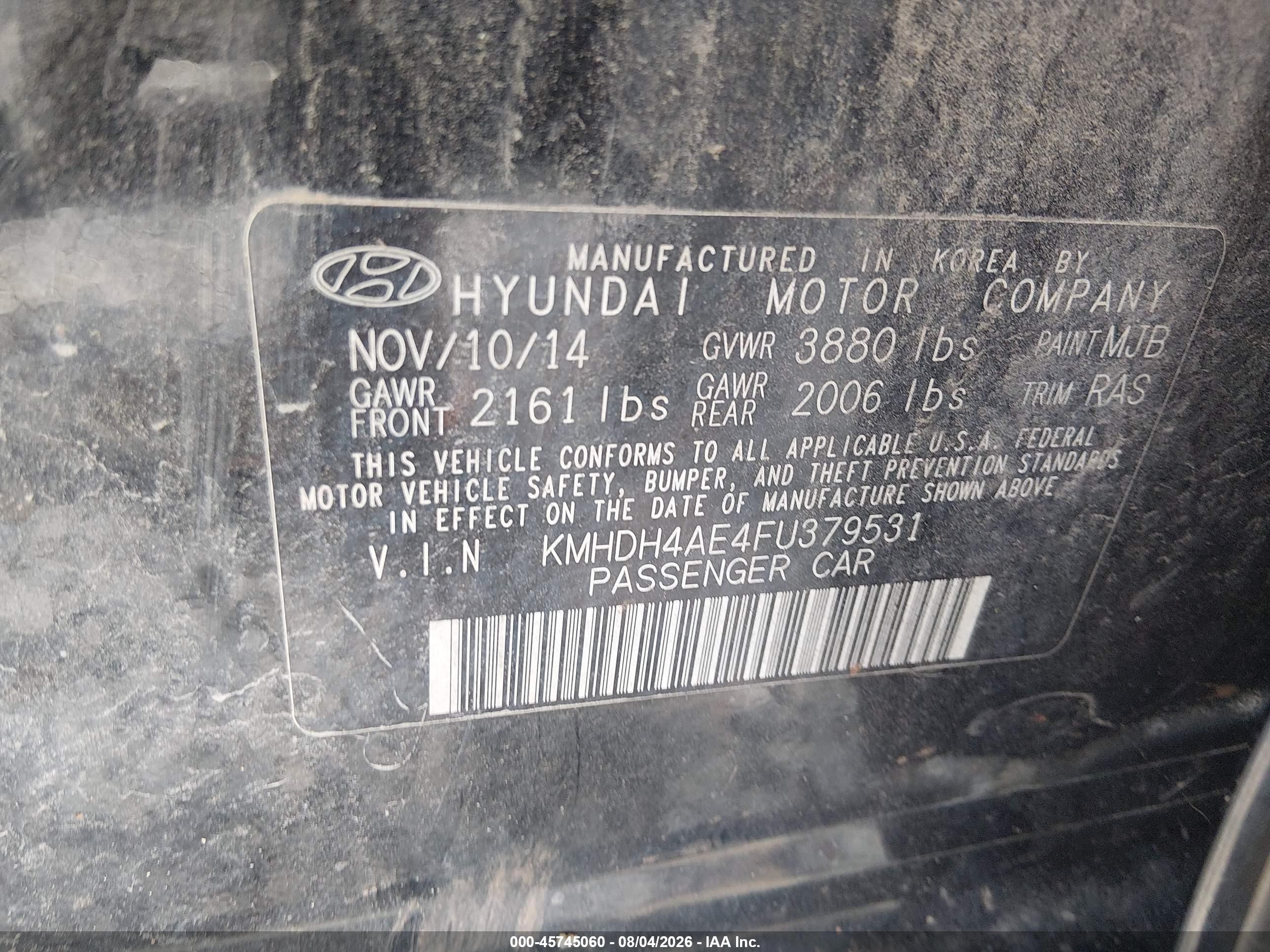 2015 Hyundai Elantra Se Черный vin: KMHDH4AE4FU379531