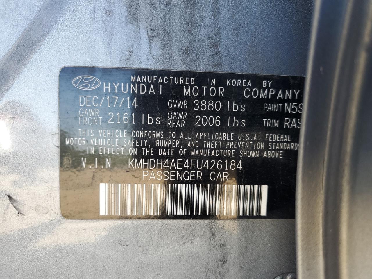 2015 Hyundai Elantra Se Silver vin: KMHDH4AE4FU426184