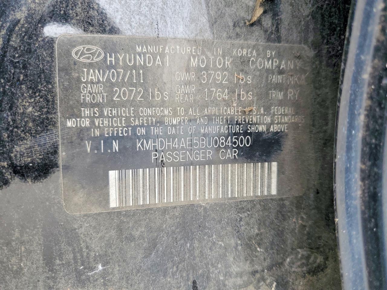 2011 Hyundai Elantra Gls/ltd Black vin: KMHDH4AE5BU084500