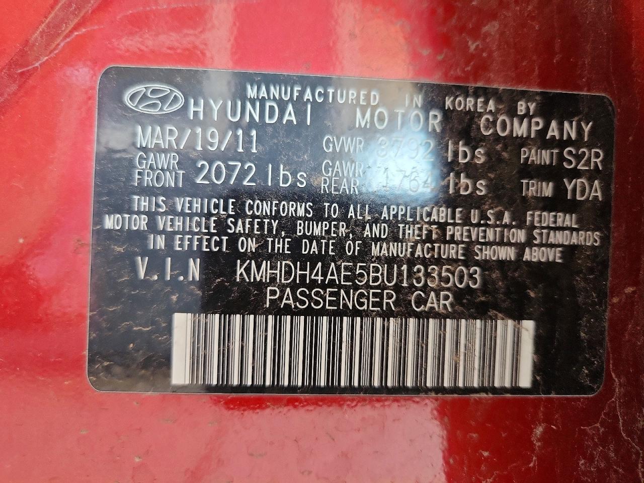2011 Hyundai Elantra Gls Red vin: KMHDH4AE5BU133503
