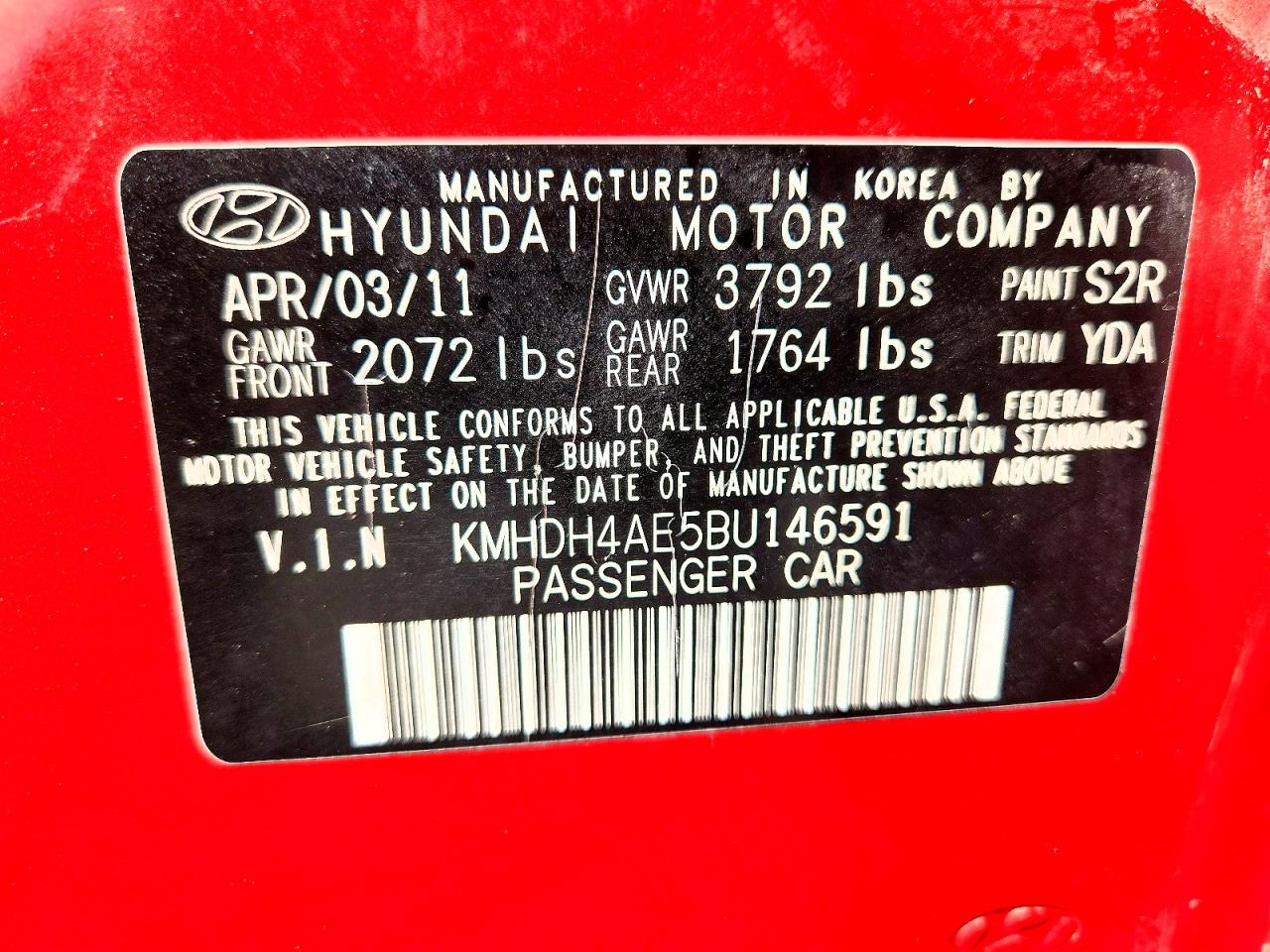 2011 Hyundai Elantra Gls Red vin: KMHDH4AE5BU146591