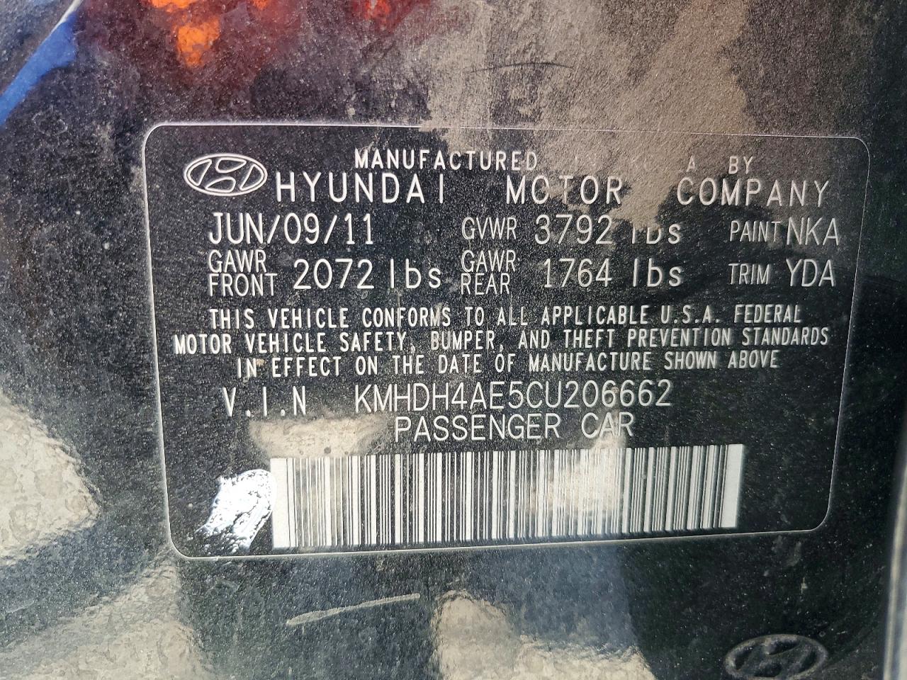 2012 Hyundai Elantra Limited Black vin: KMHDH4AE5CU206662