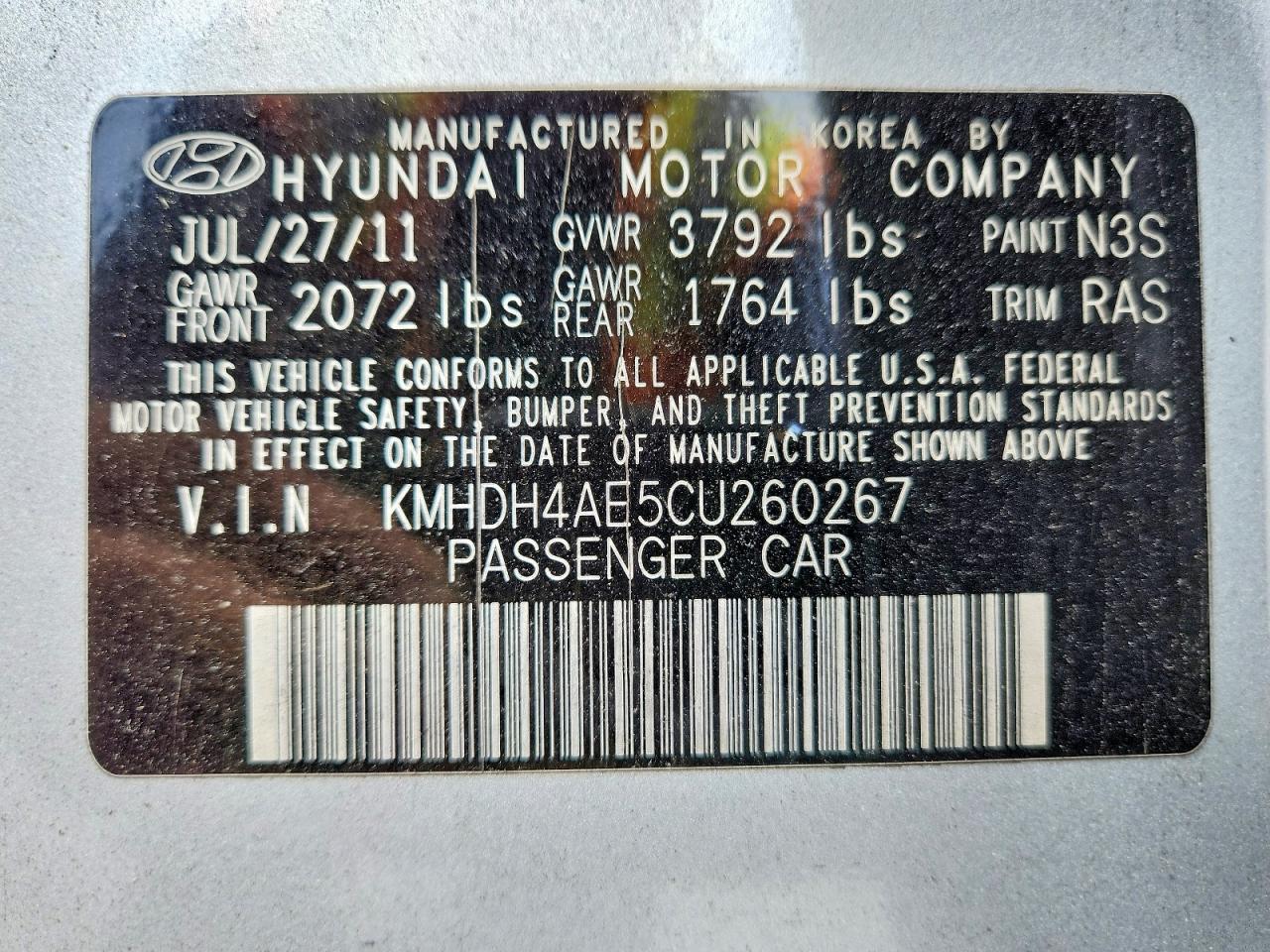 2012 Hyundai Elantra Limited Silver vin: KMHDH4AE5CU260267