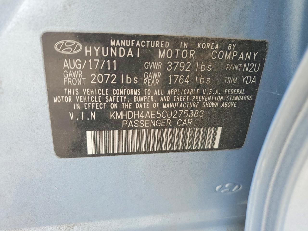2012 Hyundai Elantra Gls Blue vin: KMHDH4AE5CU275383