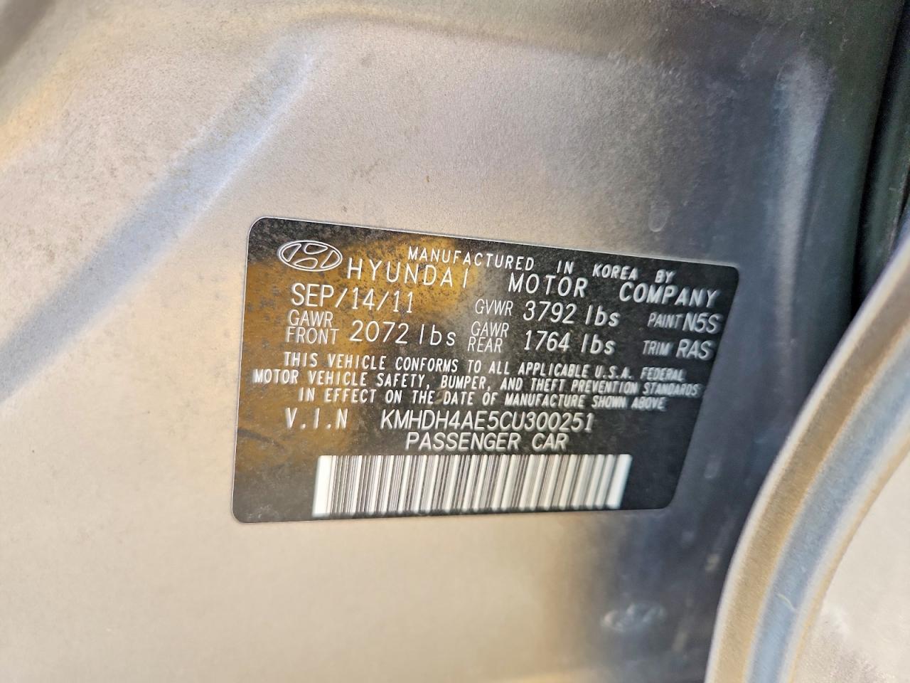 2012 Hyundai Elantra Gls Gray vin: KMHDH4AE5CU300251
