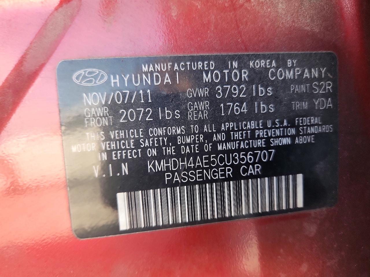 2012 Hyundai Elantra Gls Red vin: KMHDH4AE5CU356707