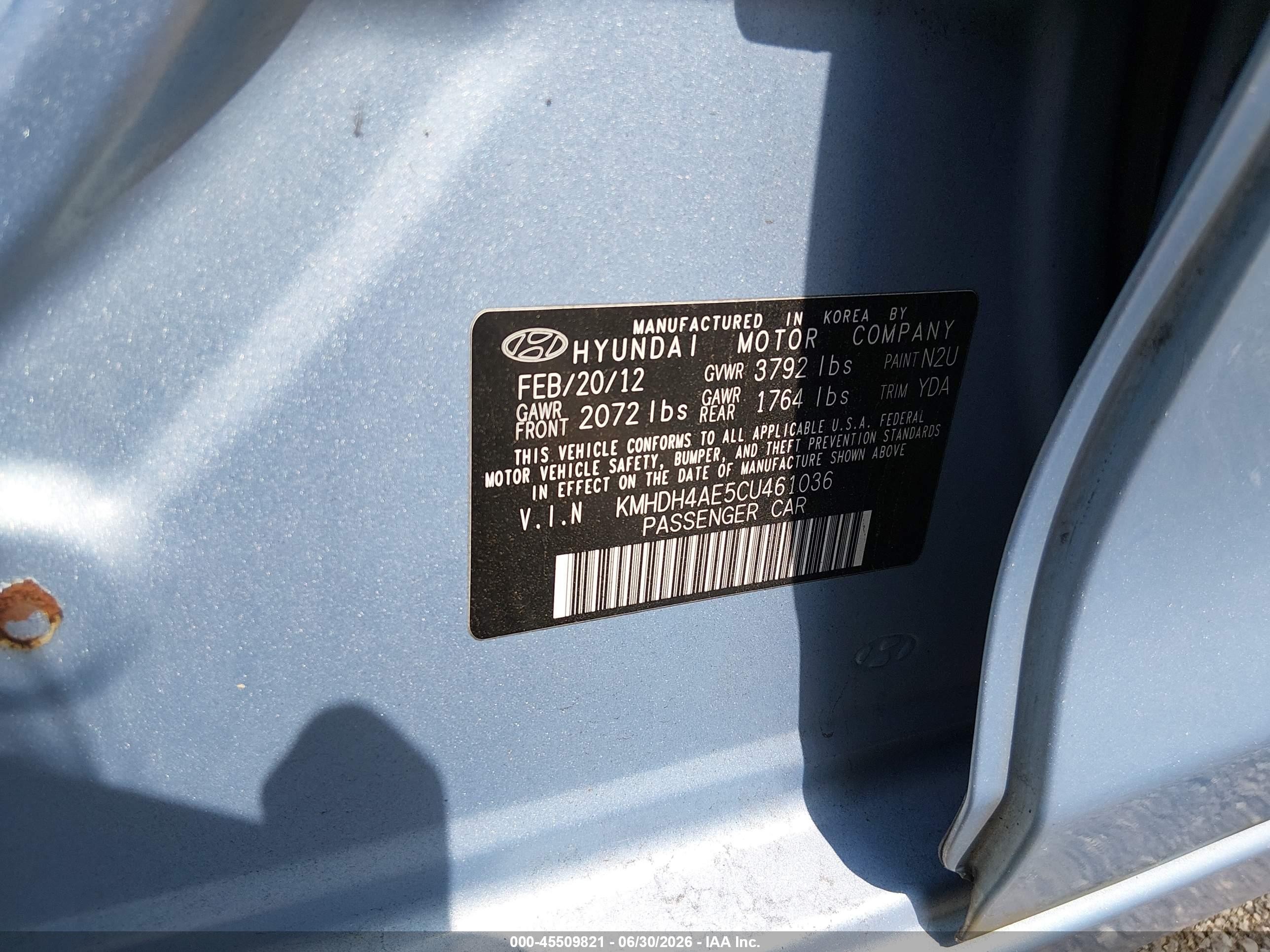 2012 Hyundai Elantra Gls (ulsan Plant) Light Blue vin: KMHDH4AE5CU461036