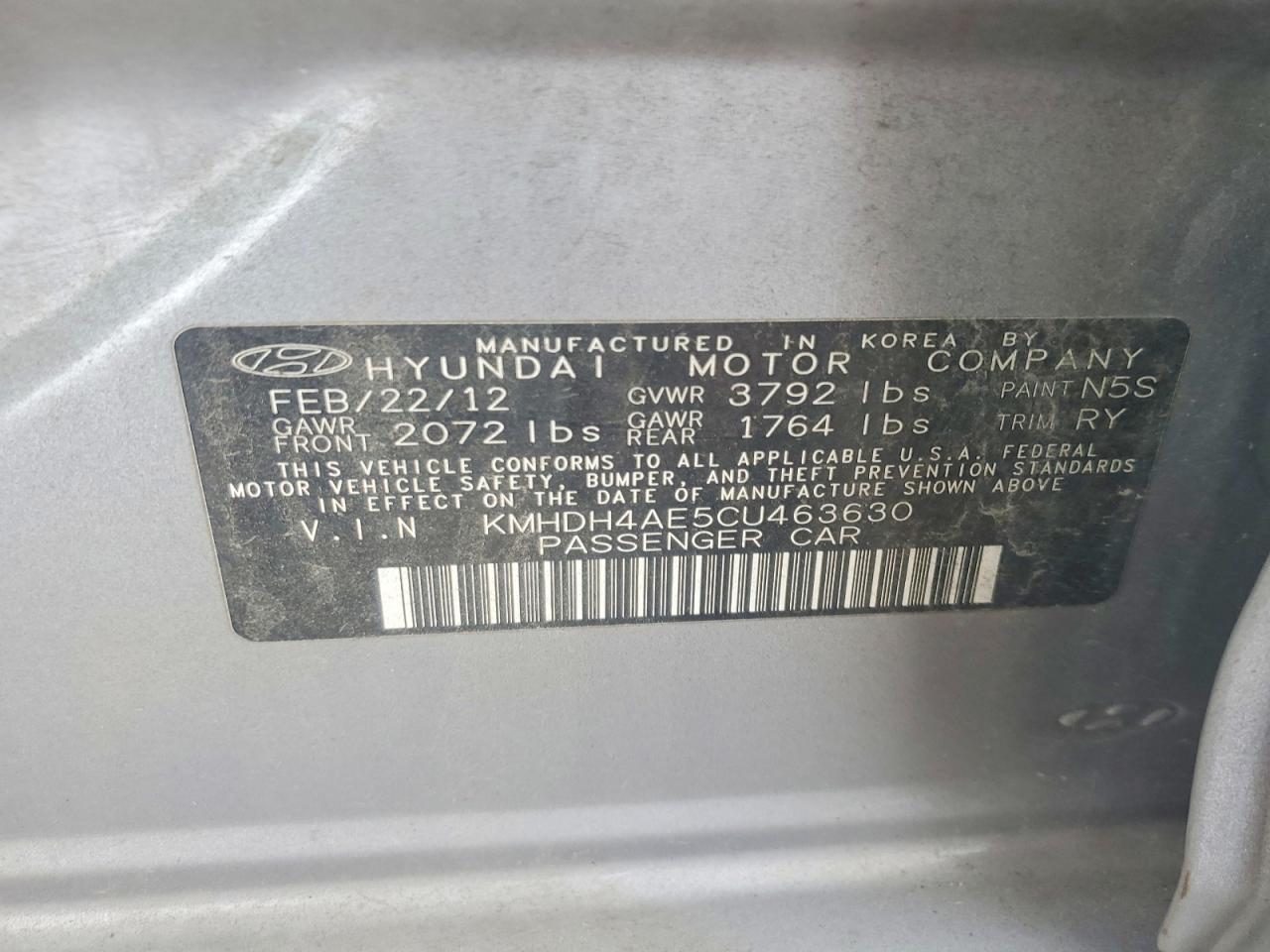 2012 Hyundai Elantra Limited Silver vin: KMHDH4AE5CU463630