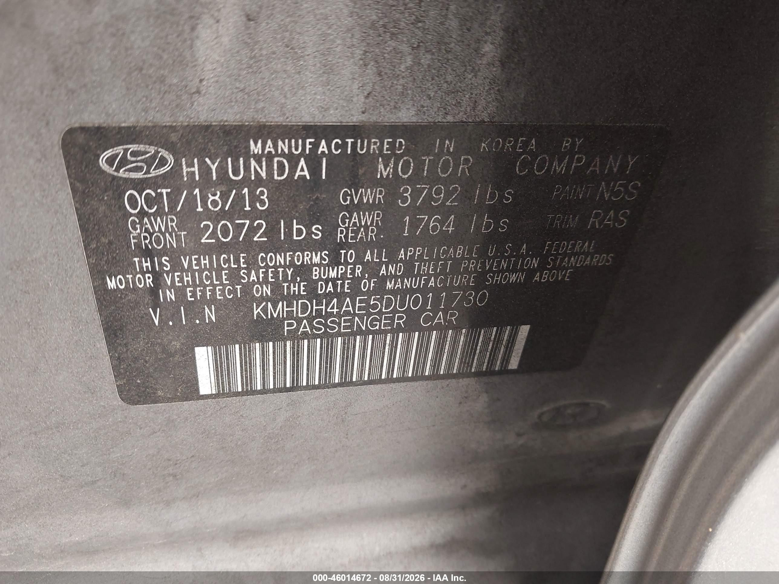 2013 Hyundai Elantra Gls Gray vin: KMHDH4AE5DU011730