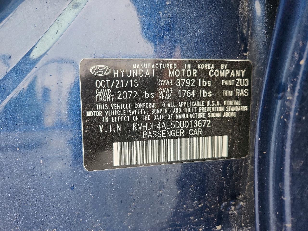 2013 Hyundai Elantra Gls Blue vin: KMHDH4AE5DU013672