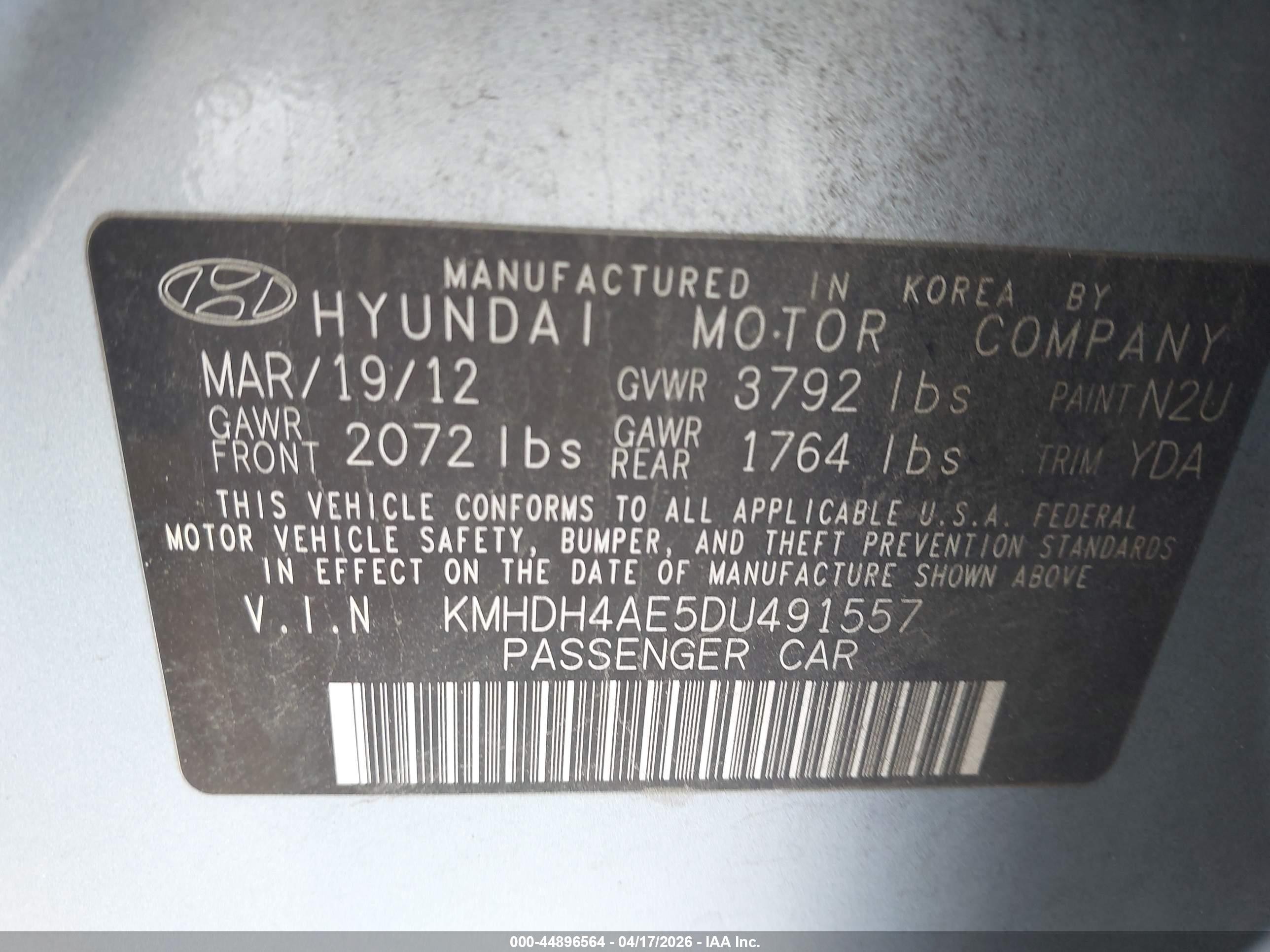 2013 Hyundai Elantra Gls/limited Blue vin: KMHDH4AE5DU491557