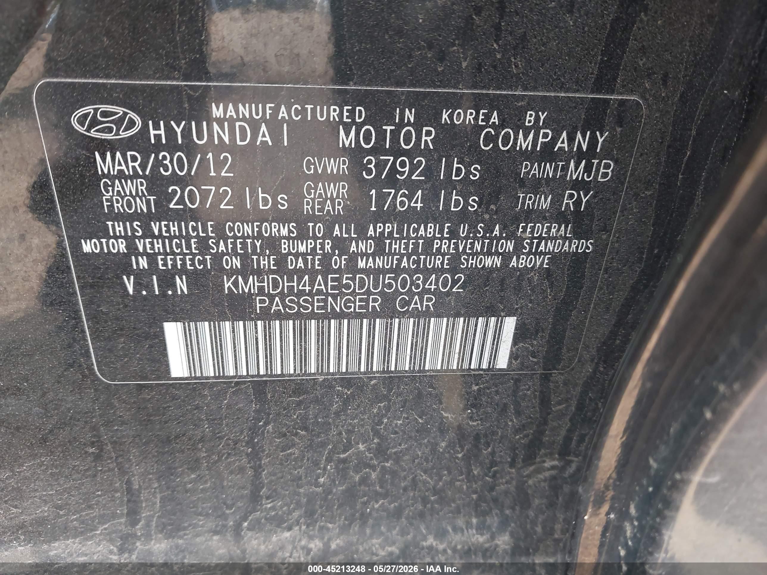 2013 Hyundai Elantra Limited Черный vin: KMHDH4AE5DU503402