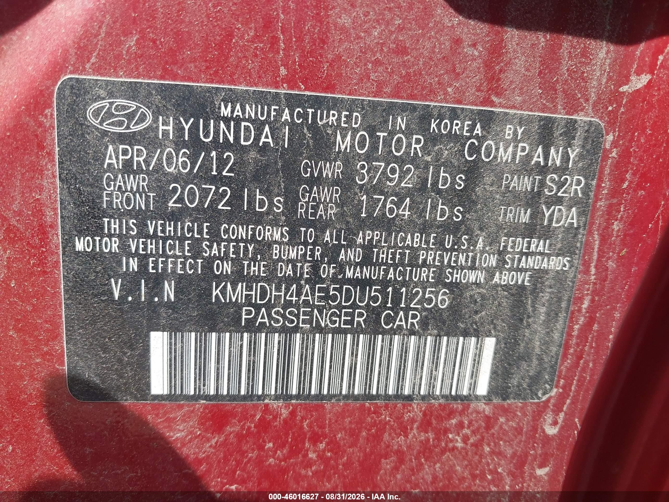 2013 Hyundai Elantra Limited Red vin: KMHDH4AE5DU511256
