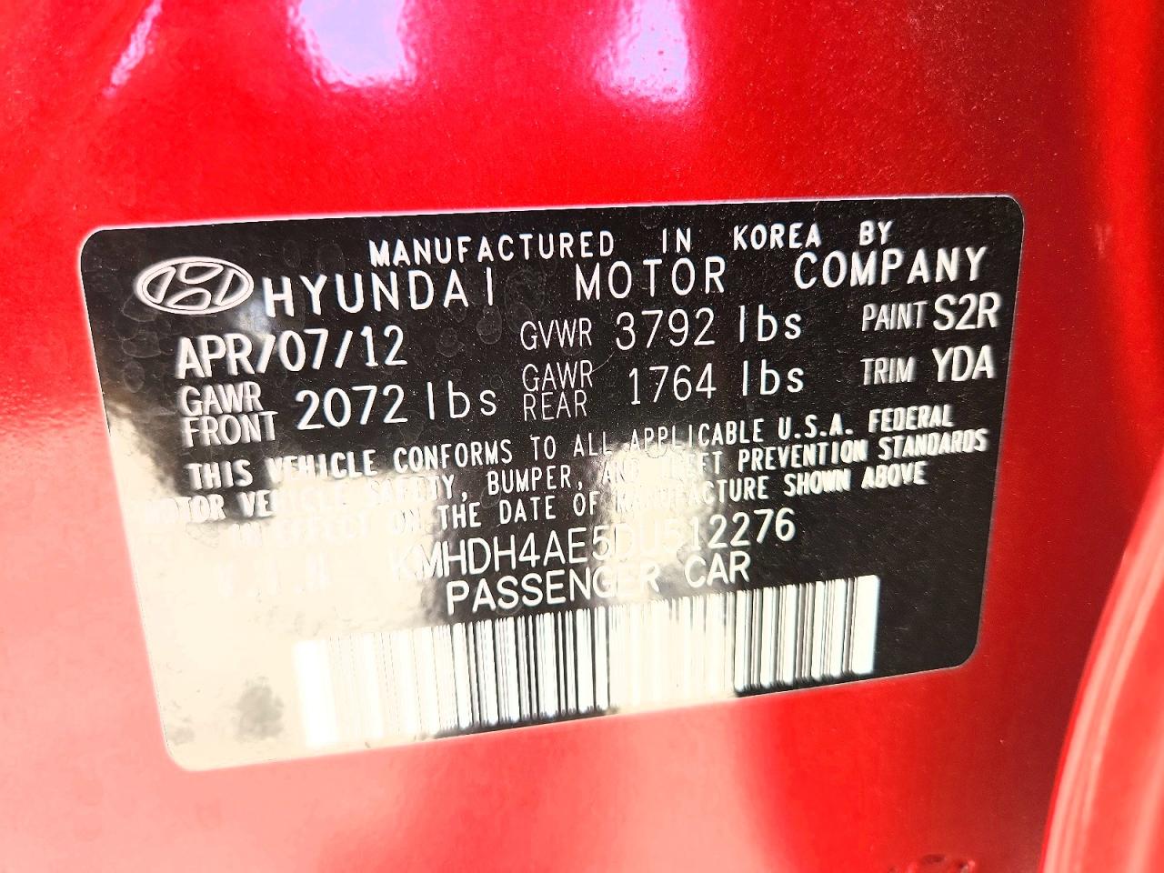 2013 Hyundai Elantra Gls Red vin: KMHDH4AE5DU512276