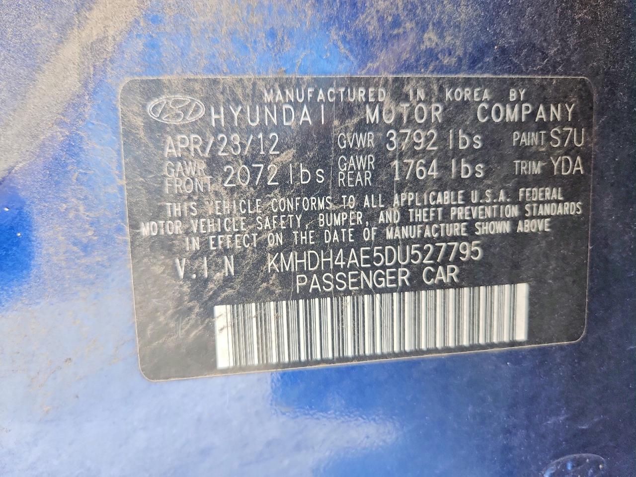 2013 Hyundai Elantra Gls Blue vin: KMHDH4AE5DU527795