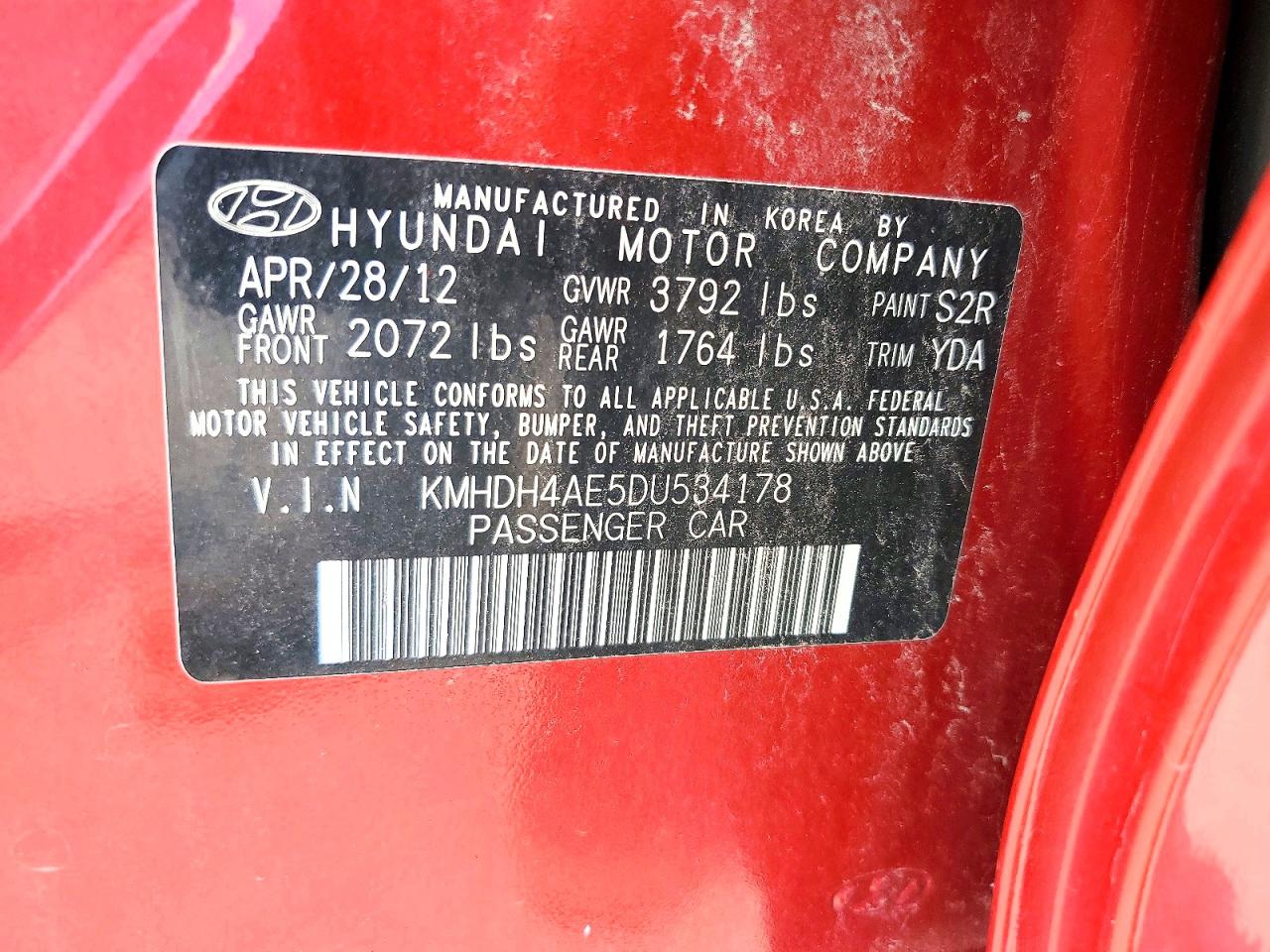 2013 Hyundai Elantra Gls Red vin: KMHDH4AE5DU534178