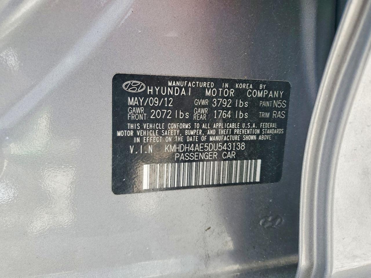 2013 Hyundai Elantra Gls Gray vin: KMHDH4AE5DU543138