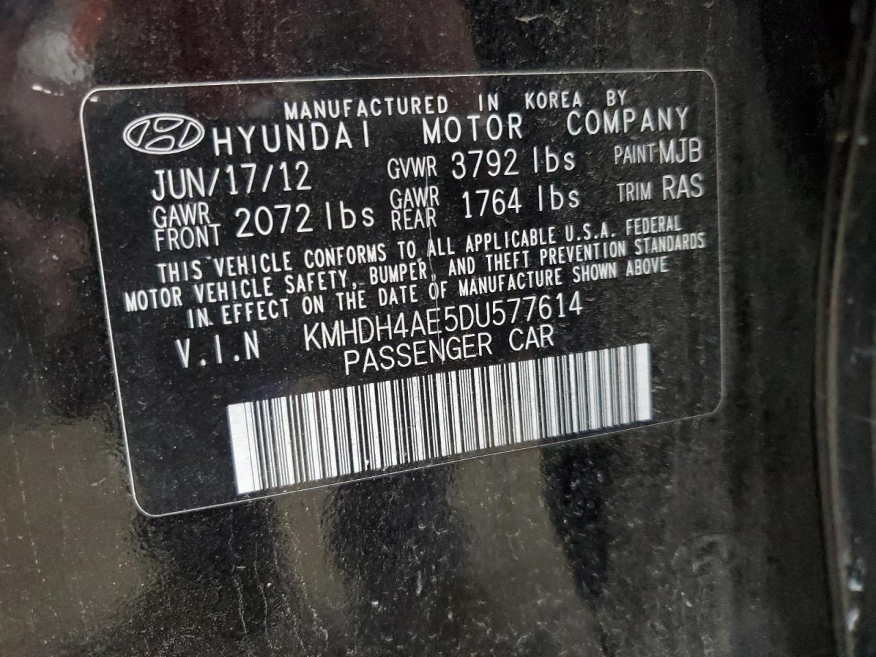 2013 Hyundai Elantra Gls Black vin: KMHDH4AE5DU577614