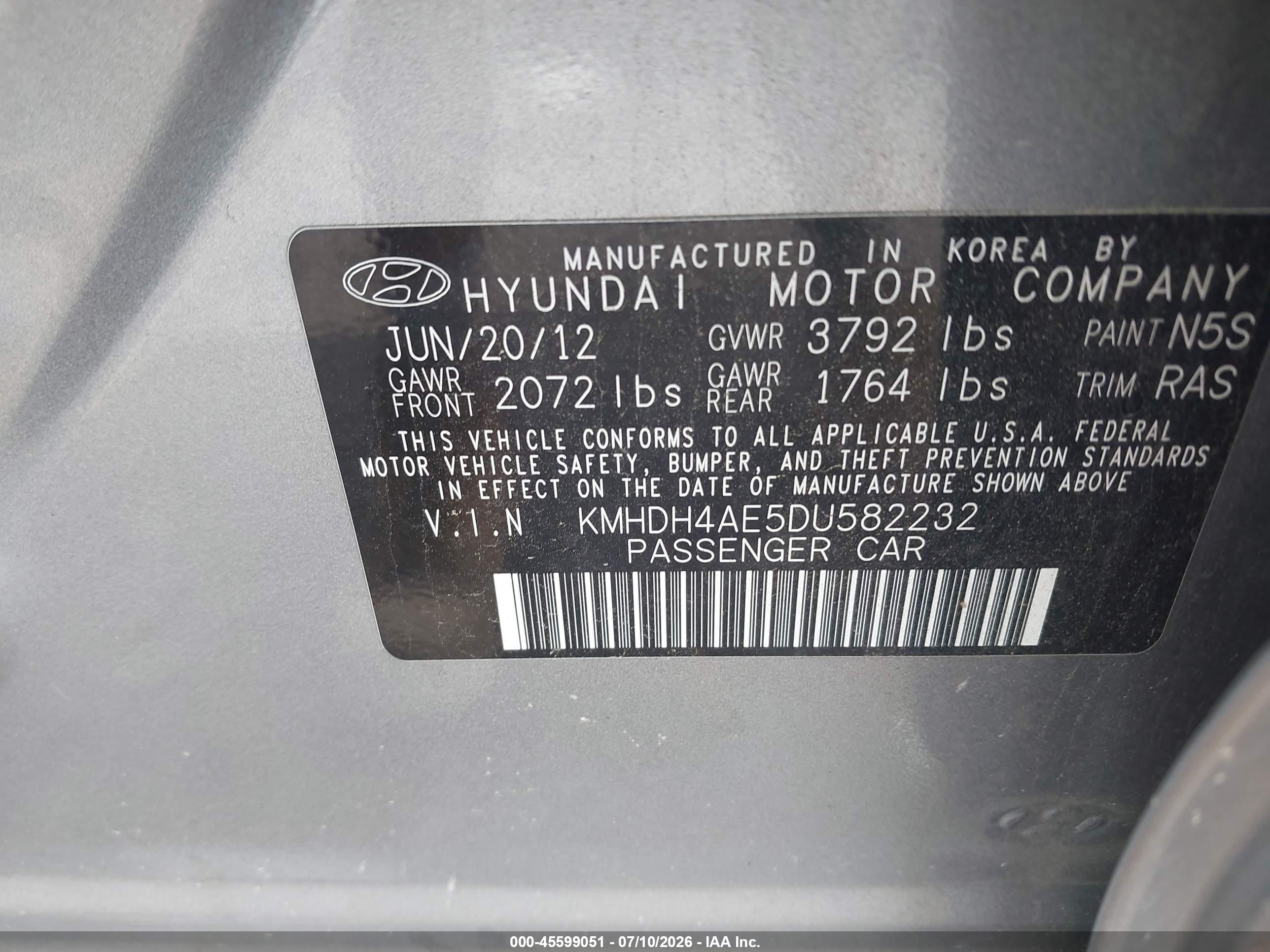 2013 Hyundai Elantra Gls Pewter vin: KMHDH4AE5DU582232
