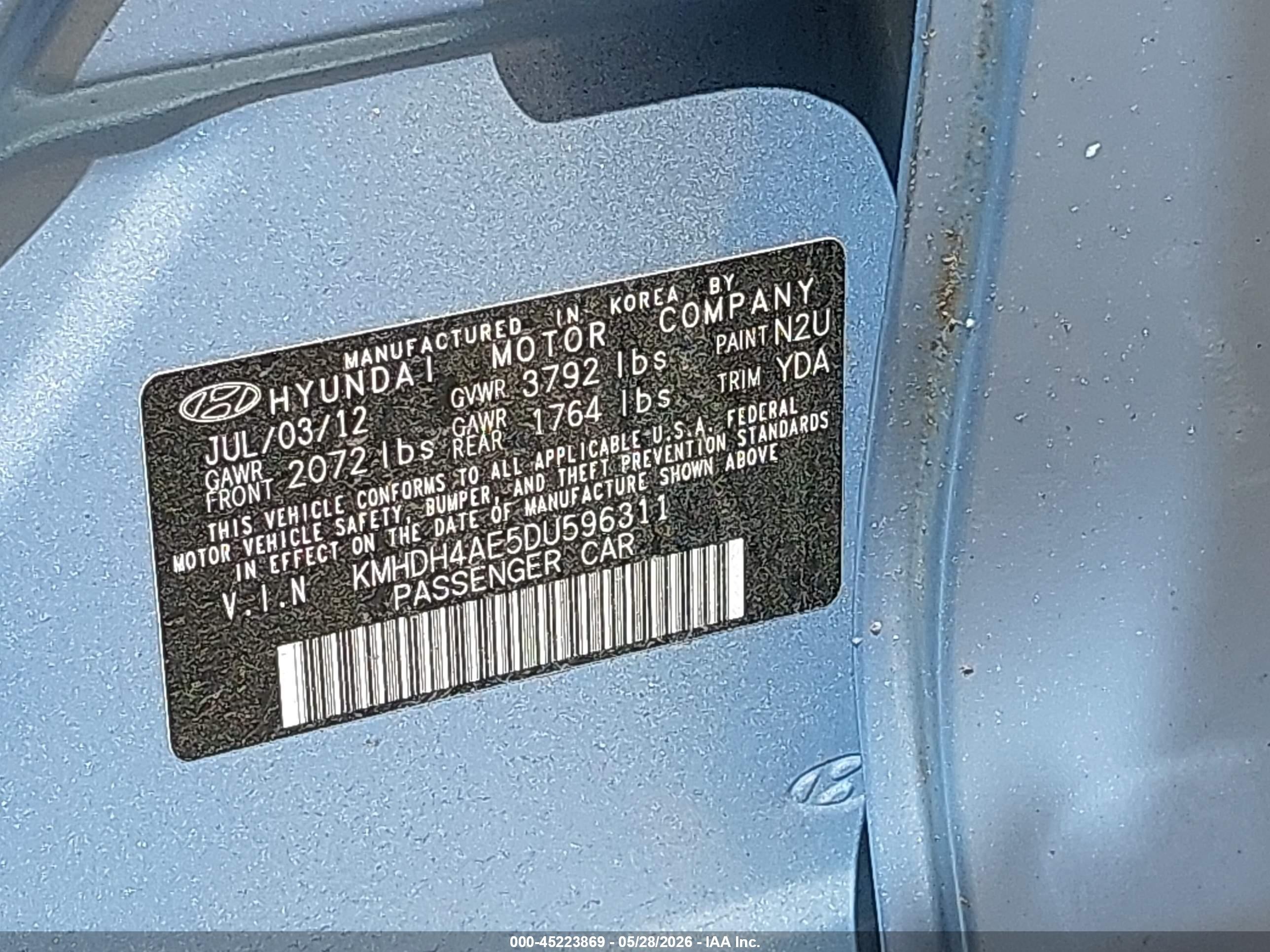 2013 Hyundai Elantra Limited Light Blue vin: KMHDH4AE5DU596311
