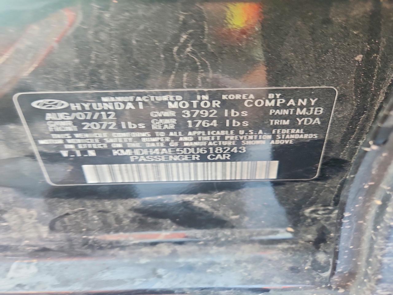 2013 Hyundai Elantra Gls Black vin: KMHDH4AE5DU618243