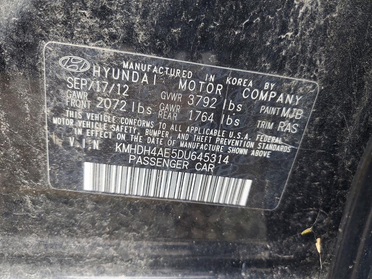 2013 Hyundai Elantra Gls Black vin: KMHDH4AE5DU645314