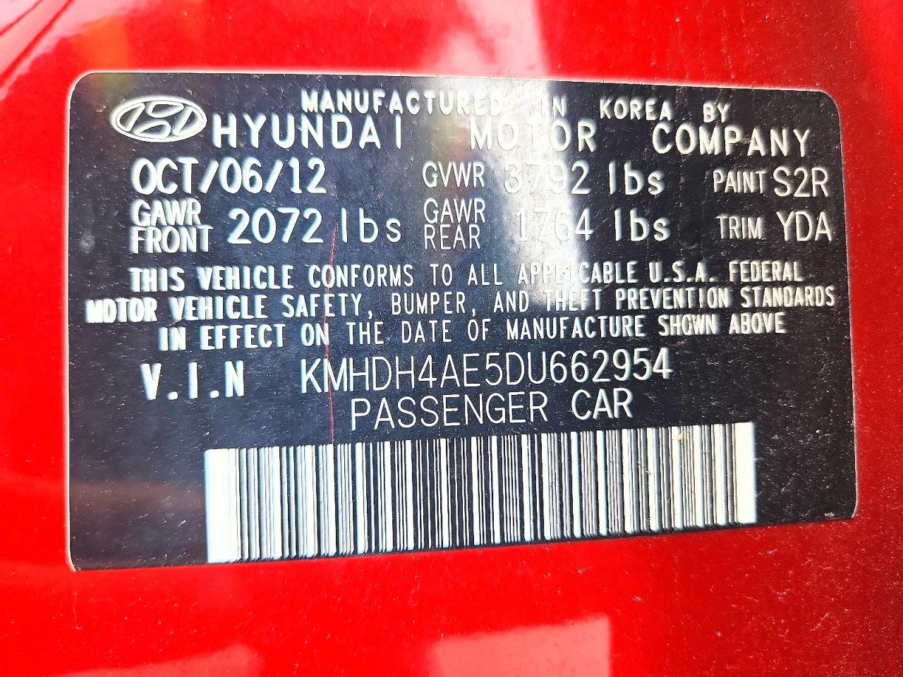 2013 Hyundai Elantra Gls Red vin: KMHDH4AE5DU662954