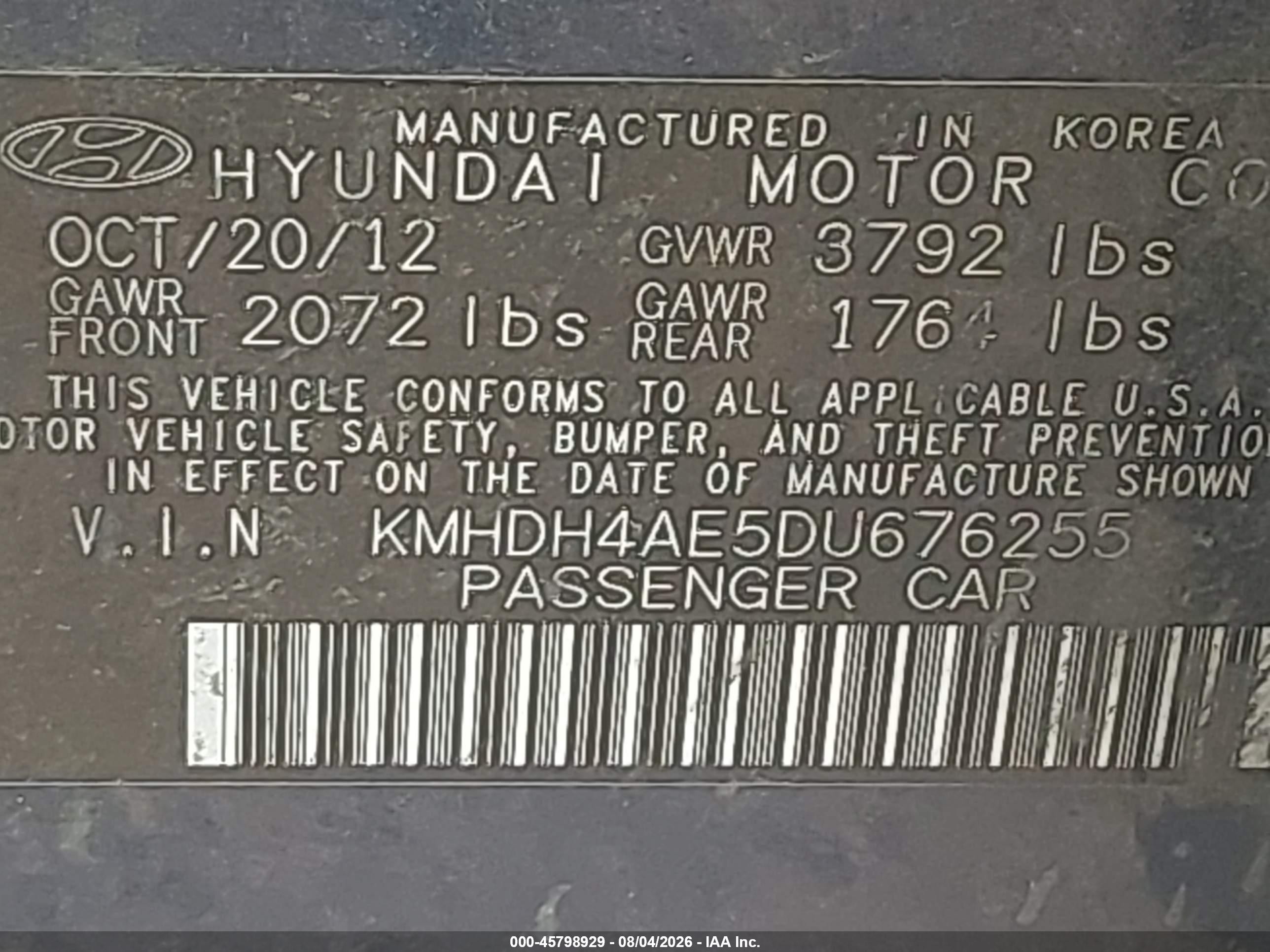 2013 Hyundai Elantra Limited Blue vin: KMHDH4AE5DU676255