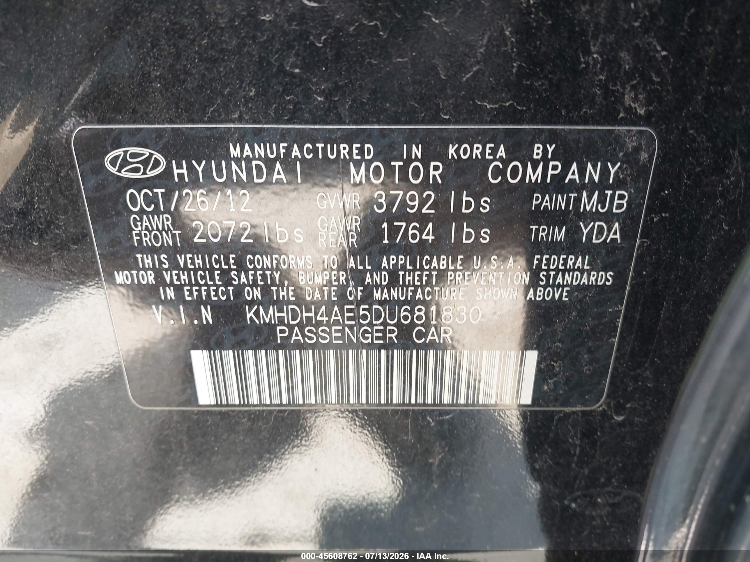 2013 Hyundai Elantra Gls Черный vin: KMHDH4AE5DU681830