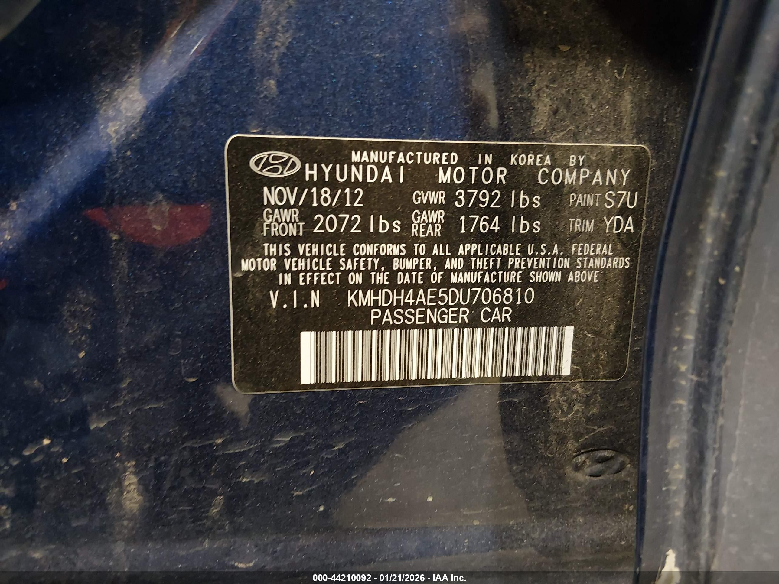 2013 Hyundai Elantra Gls Blue vin: KMHDH4AE5DU706810