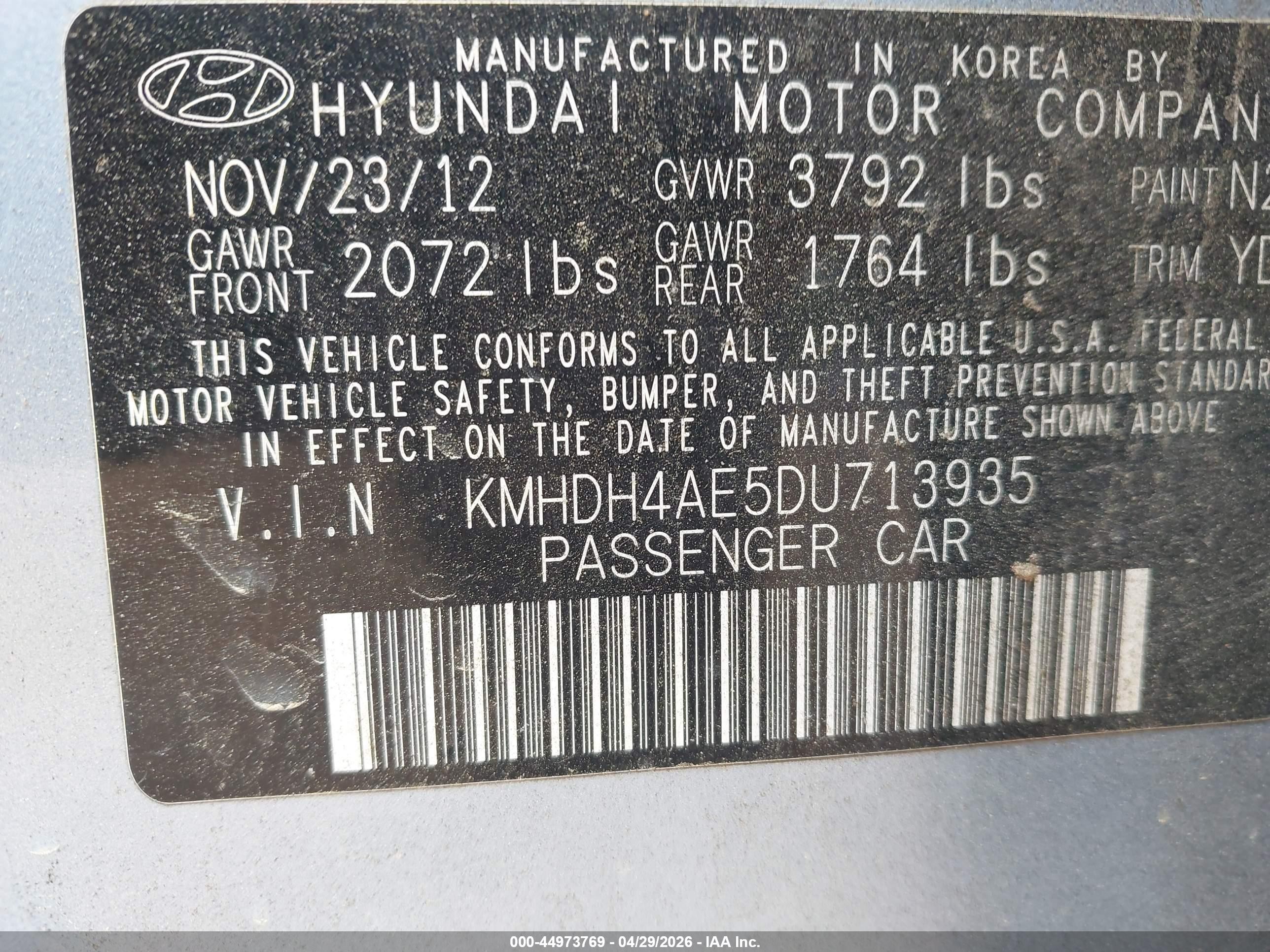 2013 Hyundai Elantra Gls Light Blue vin: KMHDH4AE5DU713935
