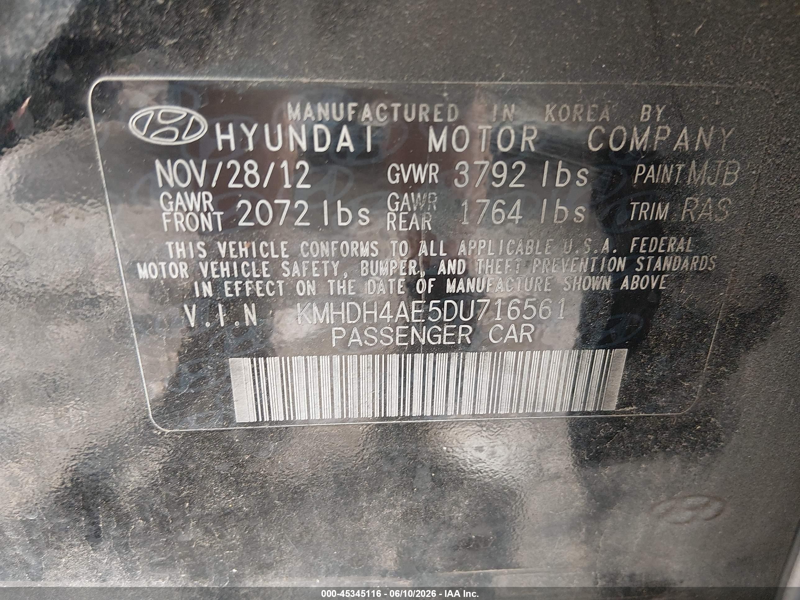 2013 Hyundai Elantra Gls Black vin: KMHDH4AE5DU716561