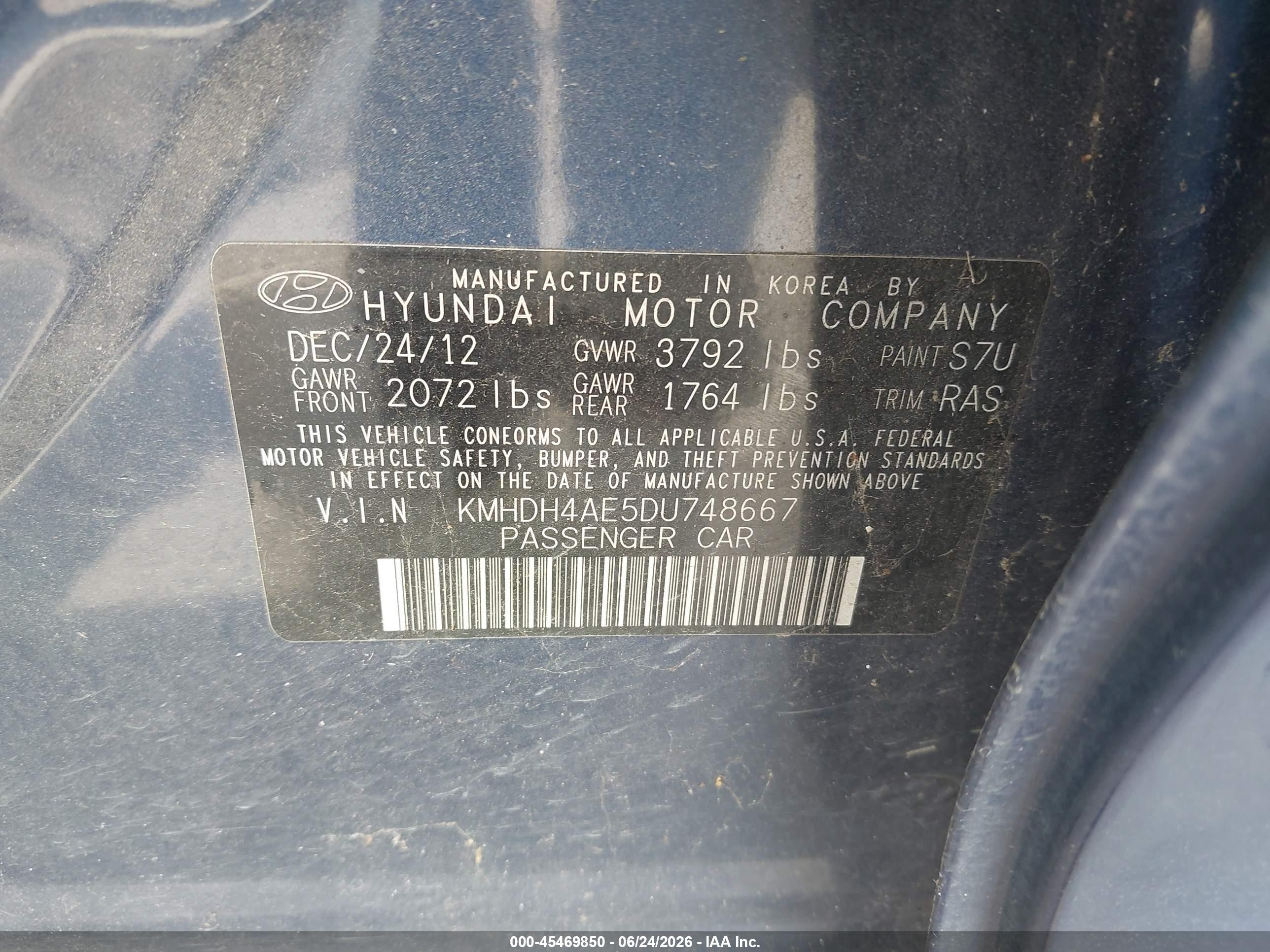 2013 Hyundai Elantra Gls Blue vin: KMHDH4AE5DU748667