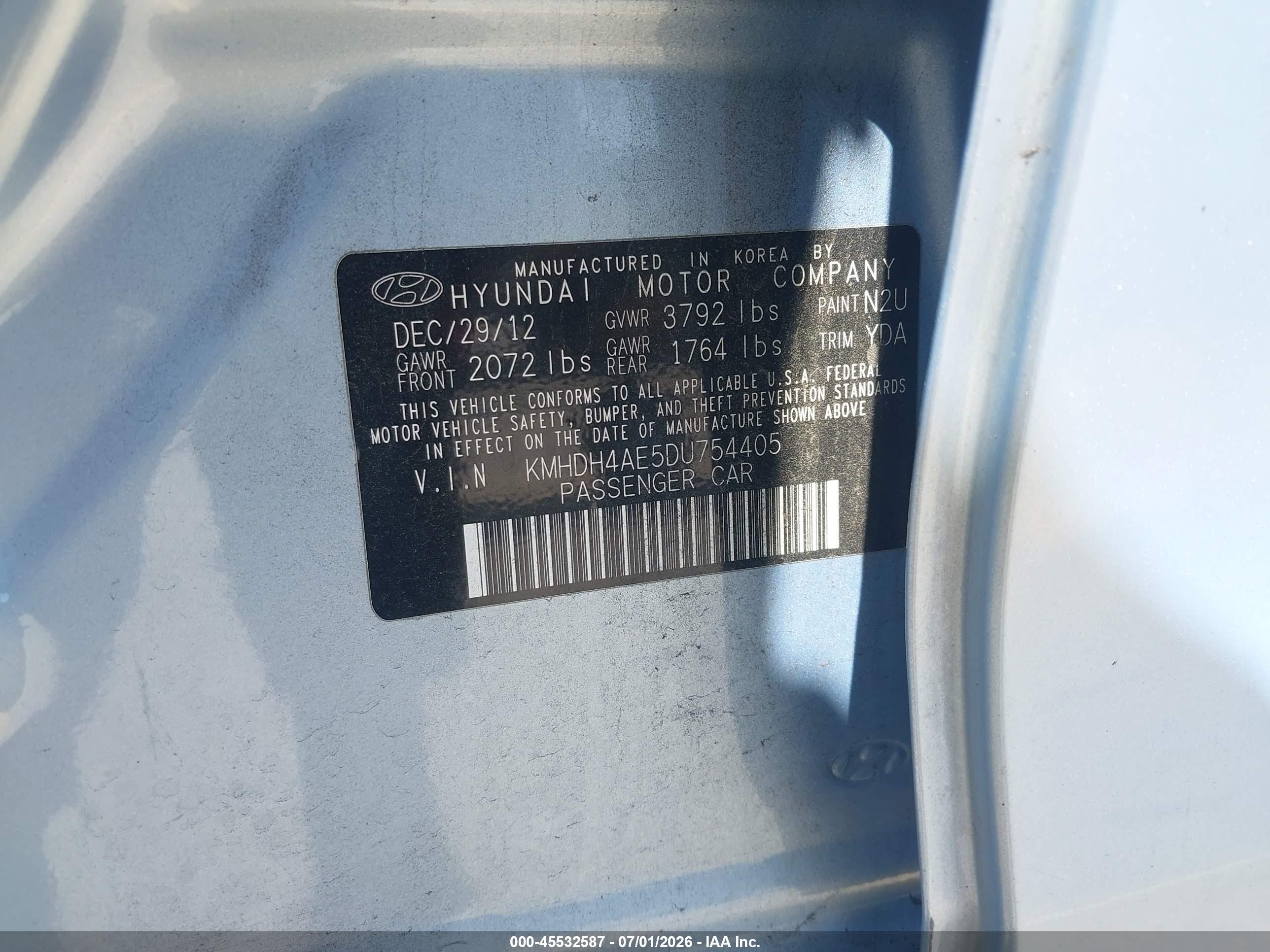 2013 Hyundai Elantra Gls Blue vin: KMHDH4AE5DU754405